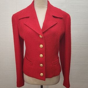Limited London Paris New York Red Wool Blend Blazer Gold Button Jacket Womens S